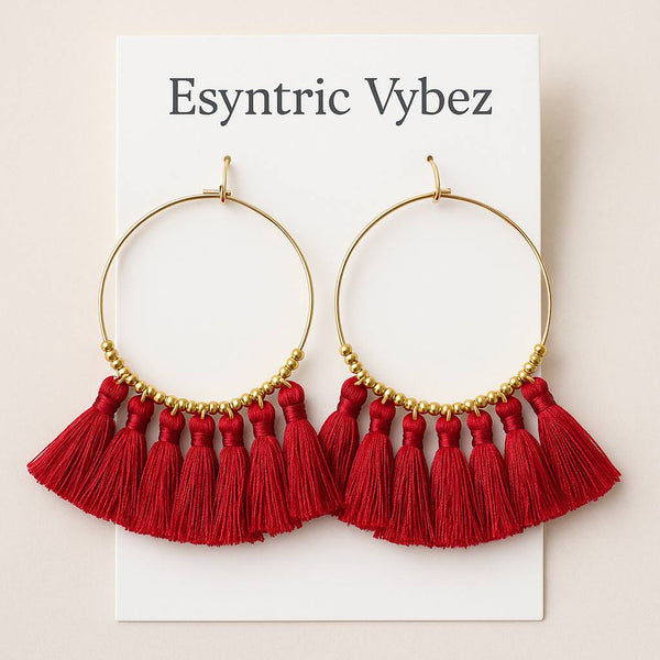 Red Tassel Goddess Hoops